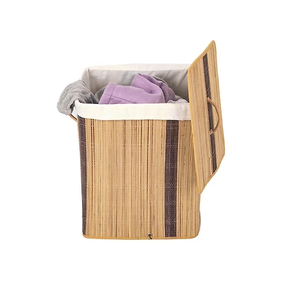 Wickerwise Square Coconut Sticks Collapsible Waterproof Laundry Hamper with Lid and Handles for Organizer, Clothes, Toy Durable Folder Washing Bin for