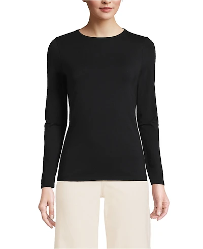 Lands' End Women's Lightweight Jersey Skimming Long Sleeve Crew Neck T-shirt