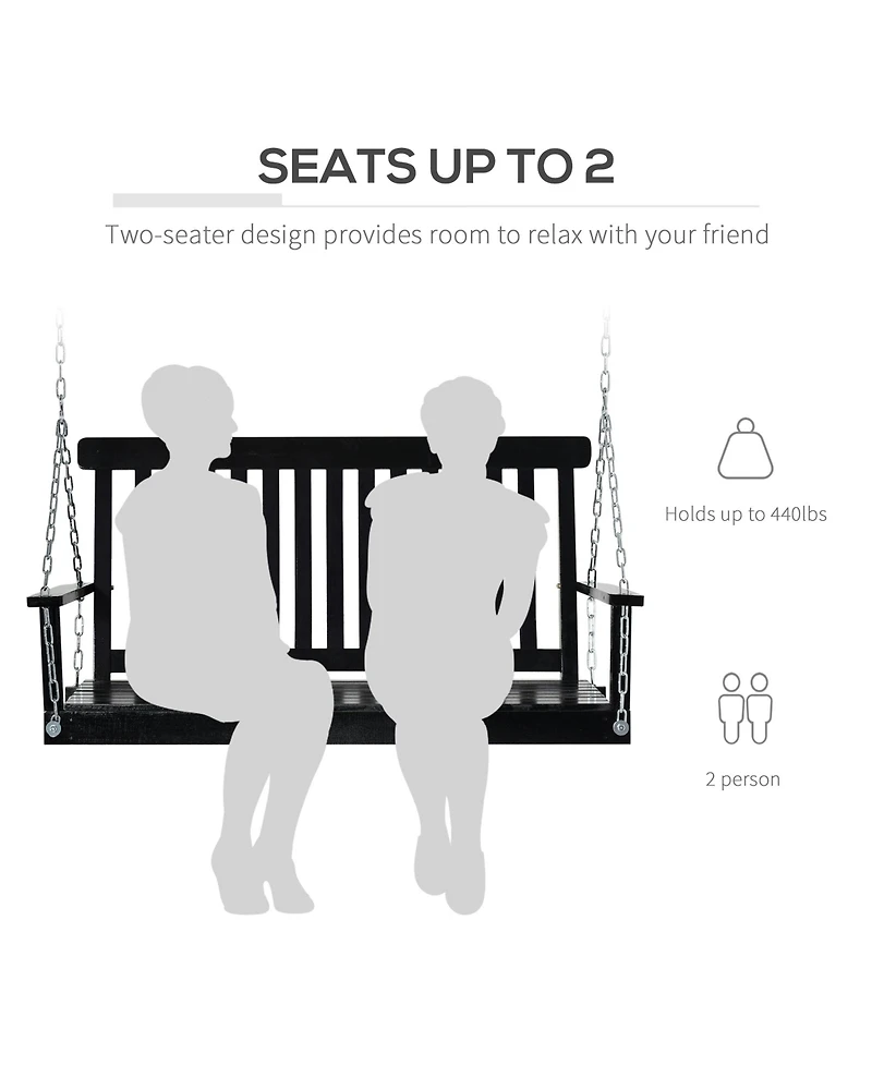 Flynama 2-Seater Hanging Porch Swing Outdoor Patio Swing Chair Seat with Slatted Build and Chains, 440lbs Weight Capacity