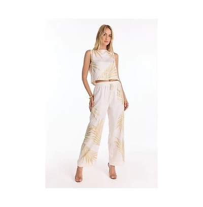 The Noli Shop Women's Sola Linen Pant - Gold Palm