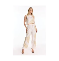 The Noli Shop Women's Sola Linen Pant - Gold Palm