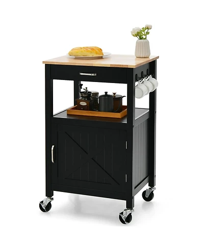Volenca Rolling Kitchen Island Cart with Drawer and Side Hooks