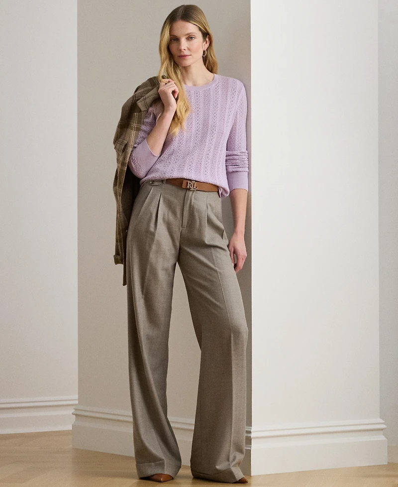 Lauren Ralph Women's Long Sleeves Pointelle-Knit Sweater