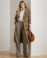 Lauren Ralph Women's Plaid Wool Blend Twill Wrap Coat