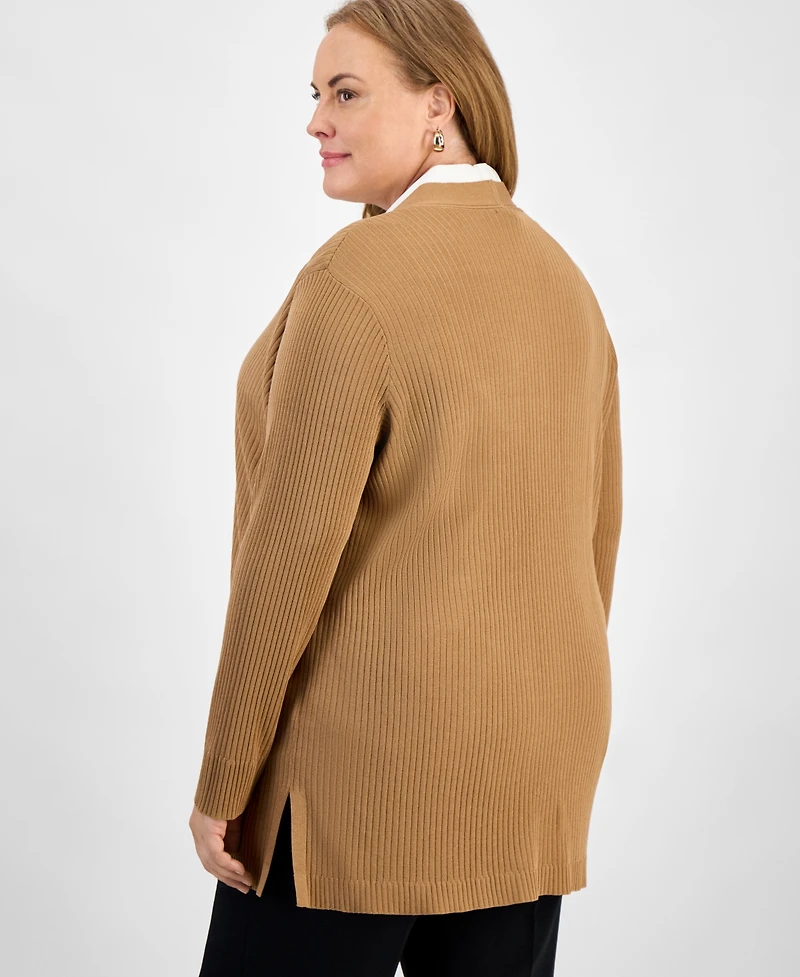 Jones New York Plus Size Open-Front Long-Sleeve Cardigan