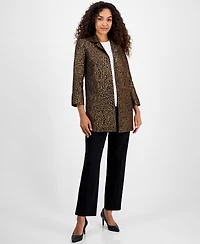 Kasper Leopard Jacquard Open-Front 3/4-Sleeve Topper, Regular & Petites