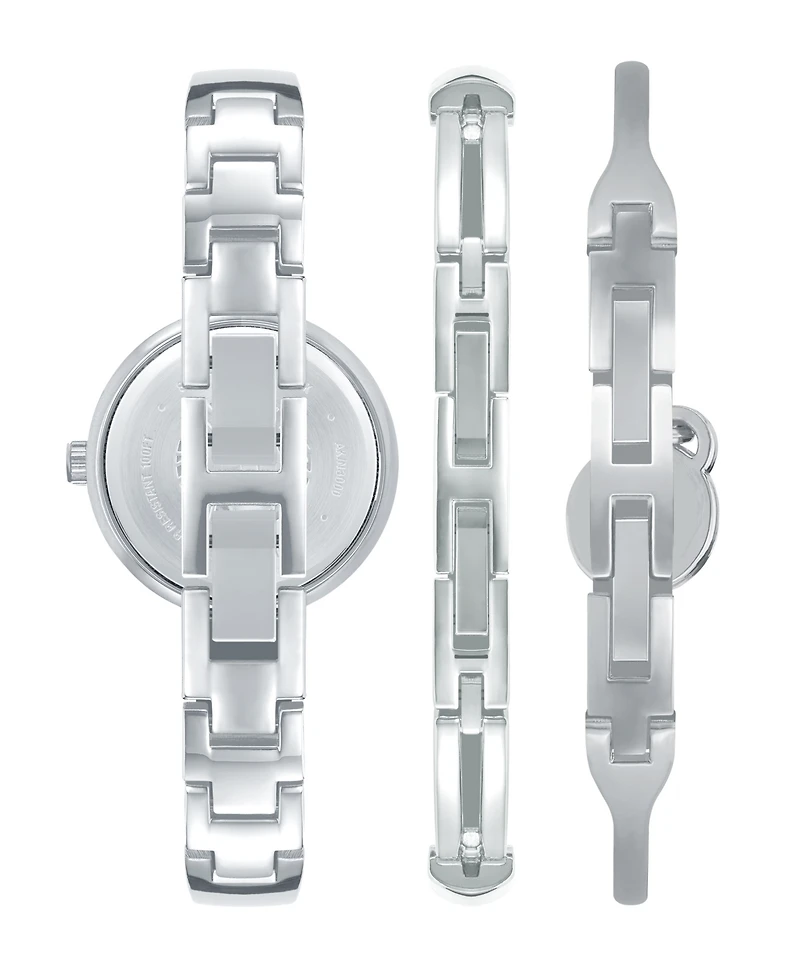 Anne Klein Women's Quartz Silver-Tone Metal Alloy Bangle Watch Set, 28mm
