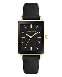 Anne Klein Women's Quartz Rectangular Black Leather and Gold-Tone Metal Alloy Watch, 26mm