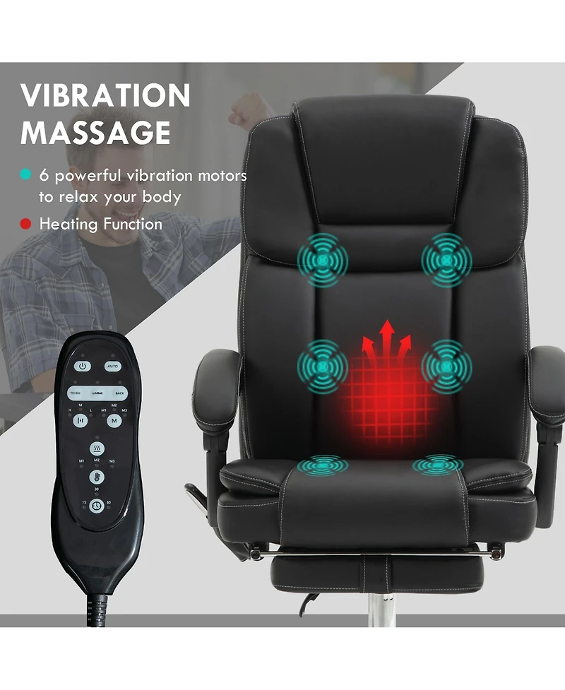 Vinsetto Massage Office Chair with Footrest, Pu Leather Desk Chair,
