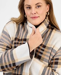 Jones New York Plus Plaid Shawl-Collar Coatigan