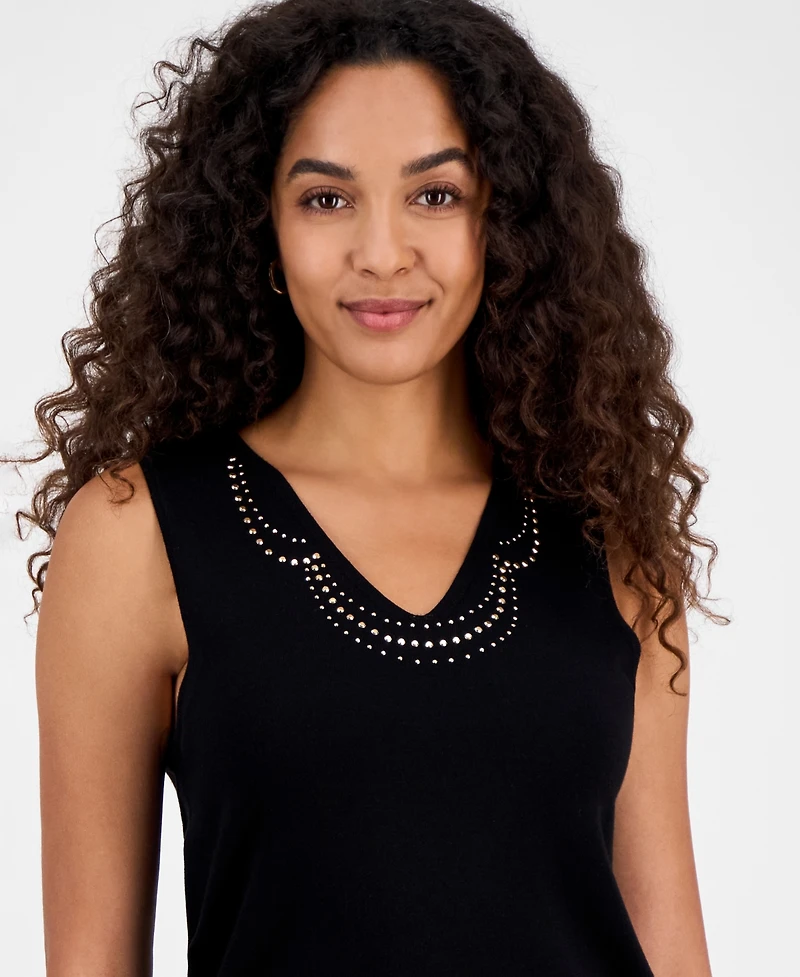 Kasper Women's Studded V-Neck Sleeveless Top