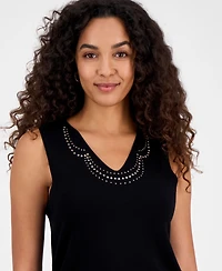 Kasper Women's Studded V-Neck Sleeveless Top