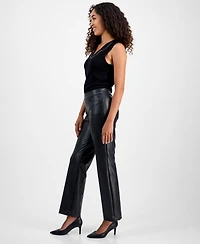 Kasper Faux-Leather Mid-Rise Straight-Leg Pants, Regular & Petites