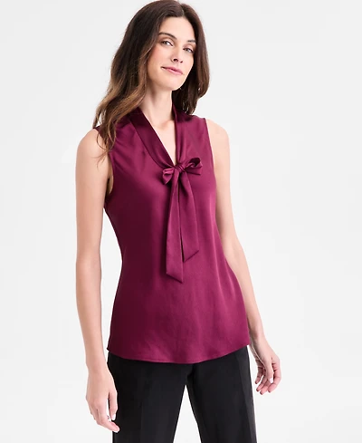 Kasper Tie-Neck Sleeveless Blouse, Regular & Petite