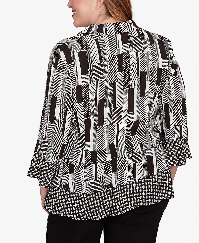 Alfred Dunner Plus As Usual Woven Zebra Button Front Top