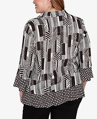 Alfred Dunner Plus As Usual Woven Zebra Button Front Top