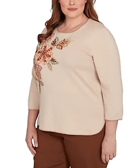 Alfred Dunner Plus Mount Laurel Asymmetrical Embroidered Flower Sweater