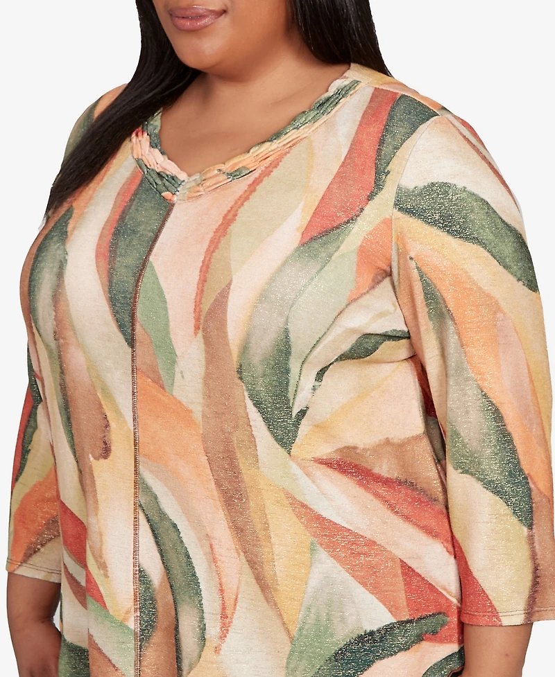 Alfred Dunner Plus Mount Laurel Stained Glass Shimmer V-Neck Top