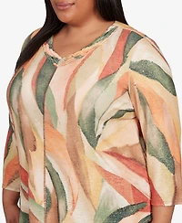 Alfred Dunner Plus Mount Laurel Stained Glass Shimmer V-Neck Top