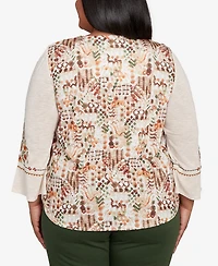 Alfred Dunner Plus Mount Laurel Geometric Floral Embroidery Printed Top