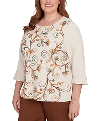 Alfred Dunner Plus Mount Laurel Textured Scroll Embroidered Top