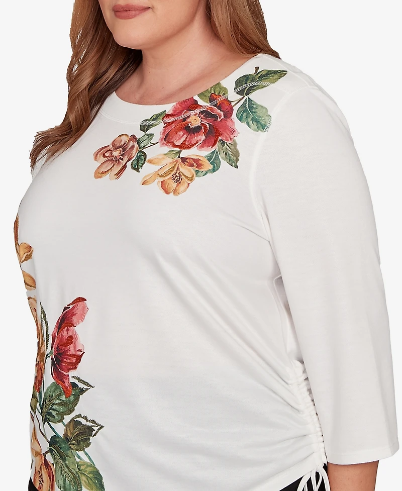 Alfred Dunner Plus Mount Laurel Asymmetric Floral Side Tie Top