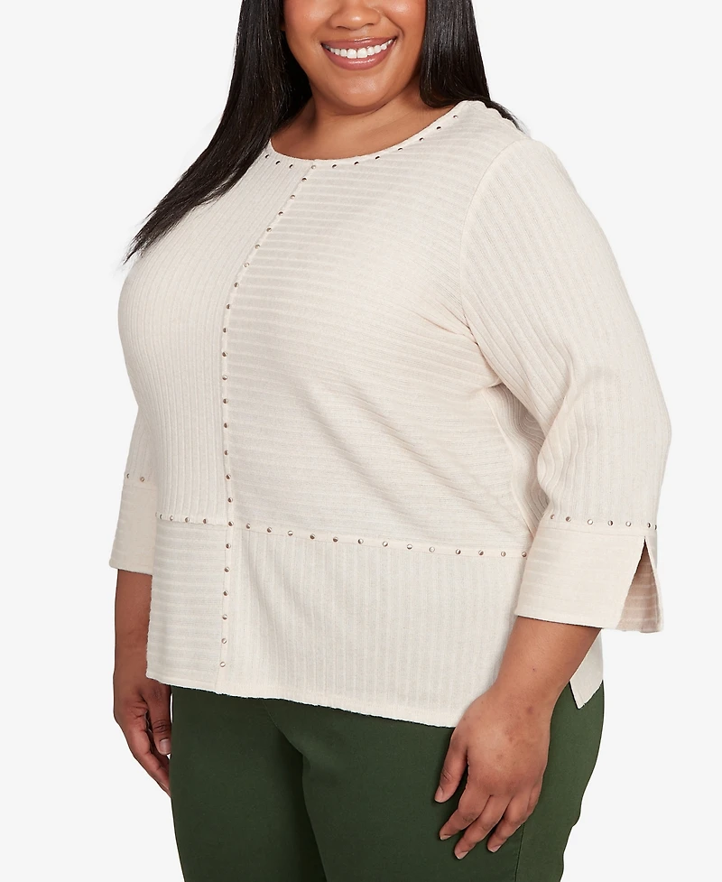 Alfred Dunner Plus Mount Laurel Heat Set Embellished Solid Top