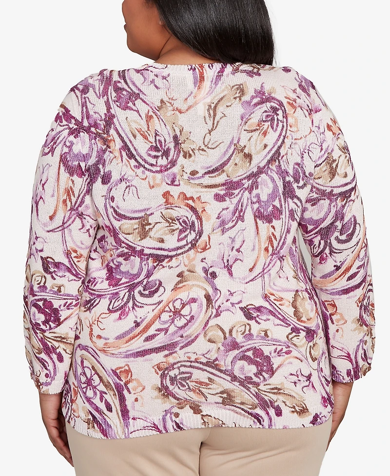 Alfred Dunner Plus Urban Legend Shimmer Paisley Crew Neck Sweater