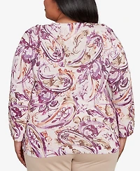 Alfred Dunner Plus Urban Legend Shimmer Paisley Crew Neck Sweater