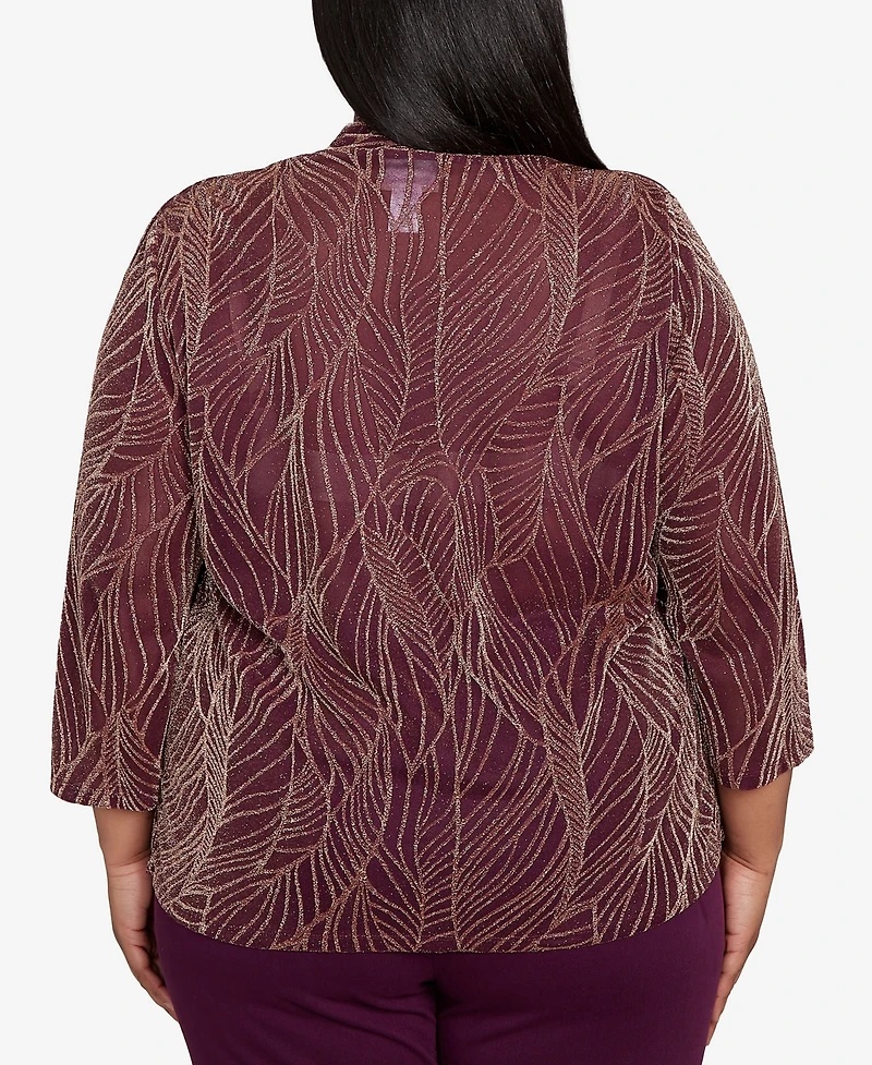 Alfred Dunner Plus Urban Legend Glitter Leaf Two One Pull On Top with Necklace