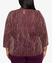 Alfred Dunner Plus Urban Legend Glitter Leaf Two One Pull On Top with Necklace