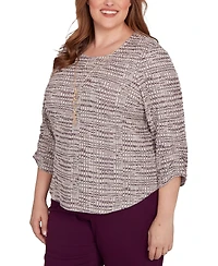 Alfred Dunner Plus Urban Legend Textured Shimmer Space Dye Top with Necklace