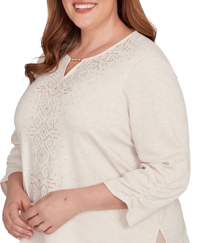 Alfred Dunner Plus Urban Legend Center Embellished V-Neck Top