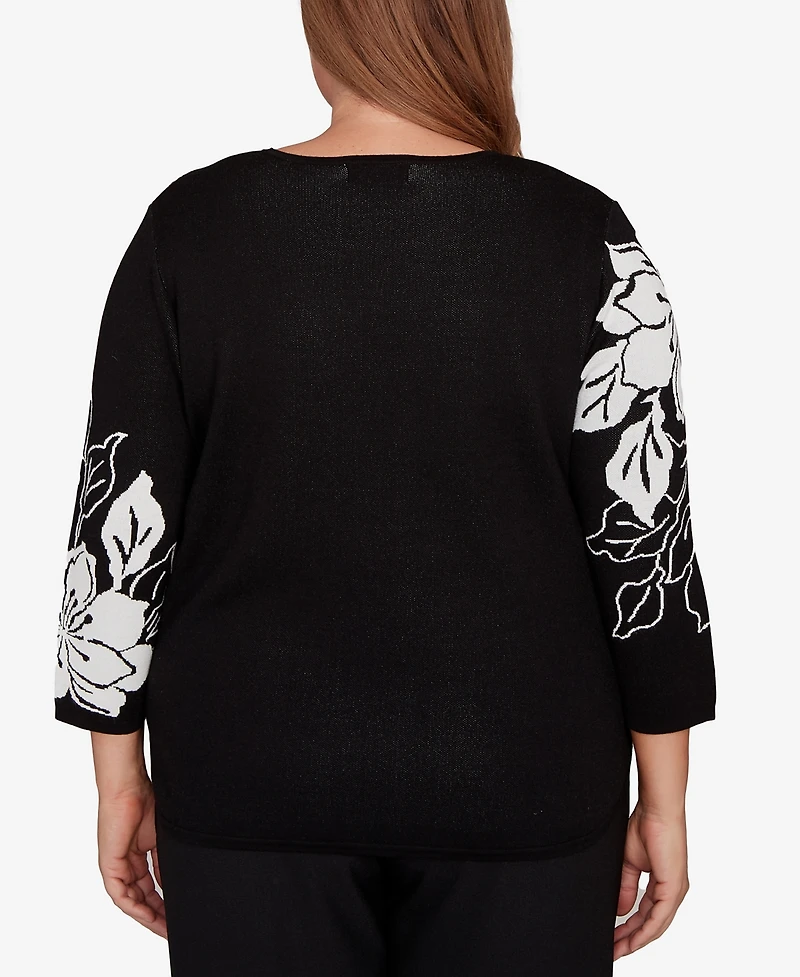 Alfred Dunner Plus As Usual Dramatic Floral Jacquard Sweater