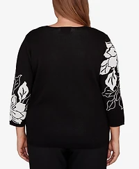 Alfred Dunner Plus As Usual Dramatic Floral Jacquard Sweater