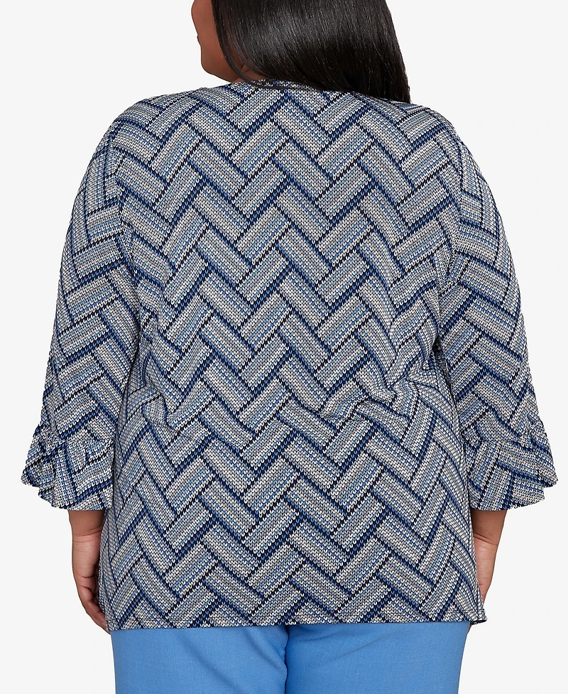 Alfred Dunner Plus As Usual Chevron Textured Knit Top with Necklace