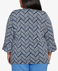 Alfred Dunner Plus As Usual Chevron Textured Knit Top with Necklace