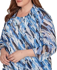 Alfred Dunner Plus Textured Mesh Printed Two One Top with Necklace