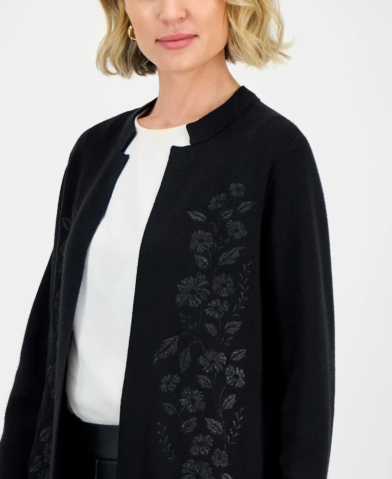 Kasper Women's Windowpane Open-Front Cardigan