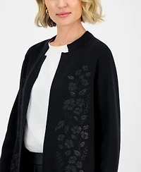 Kasper Women's Windowpane Open-Front Cardigan