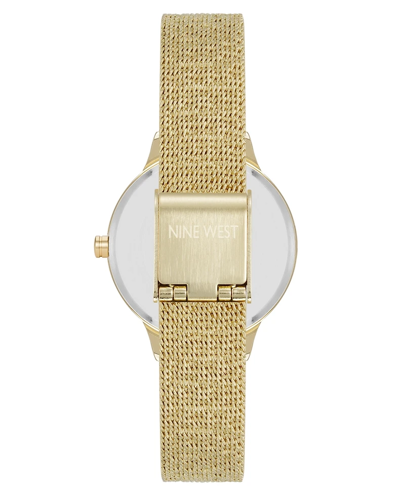 Nine West Women's Quartz Capital Burgundy and Gold-Tone Stainless Steel Mesh Watch, 34mm