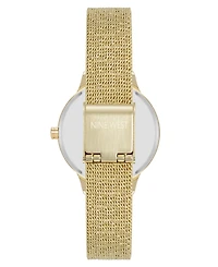 Nine West Women's Quartz Capital Burgundy and Gold-Tone Stainless Steel Mesh Watch, 34mm