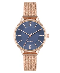 Nine West Women's Quartz Capital Navy and Rose Gold-Tone Stainless Steel Mesh Watch, 34mm