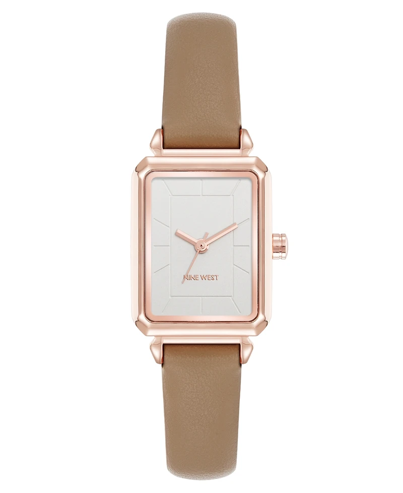 Nine West Women's Quartz Everyday Taupe Leather and Rose Gold-Tone Watch, 25mm