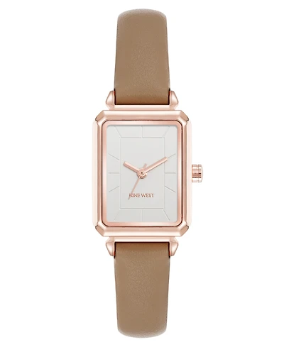 Nine West Women's Quartz Everyday Taupe Leather and Rose Gold-Tone Watch, 25mm