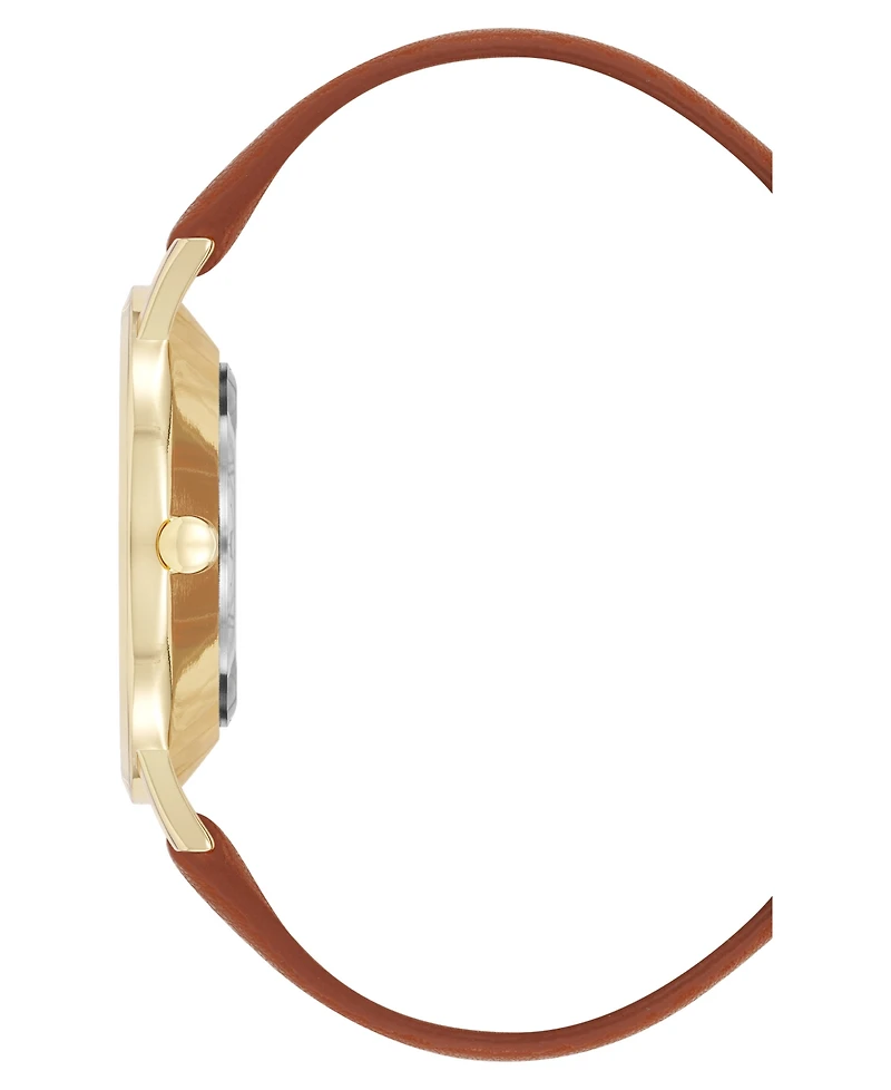 Nine West Women's Quartz Signature Brown Leather and Gold-Tone Watch, 34mm