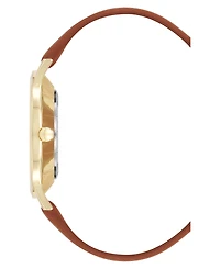 Nine West Women's Quartz Signature Brown Leather and Gold-Tone Watch, 34mm
