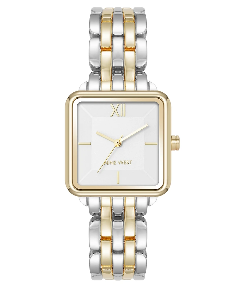 Anne Klein Women's Quartz Square Silver-Tone and Gold-Tone Metal Alloy Watch, 29mm
