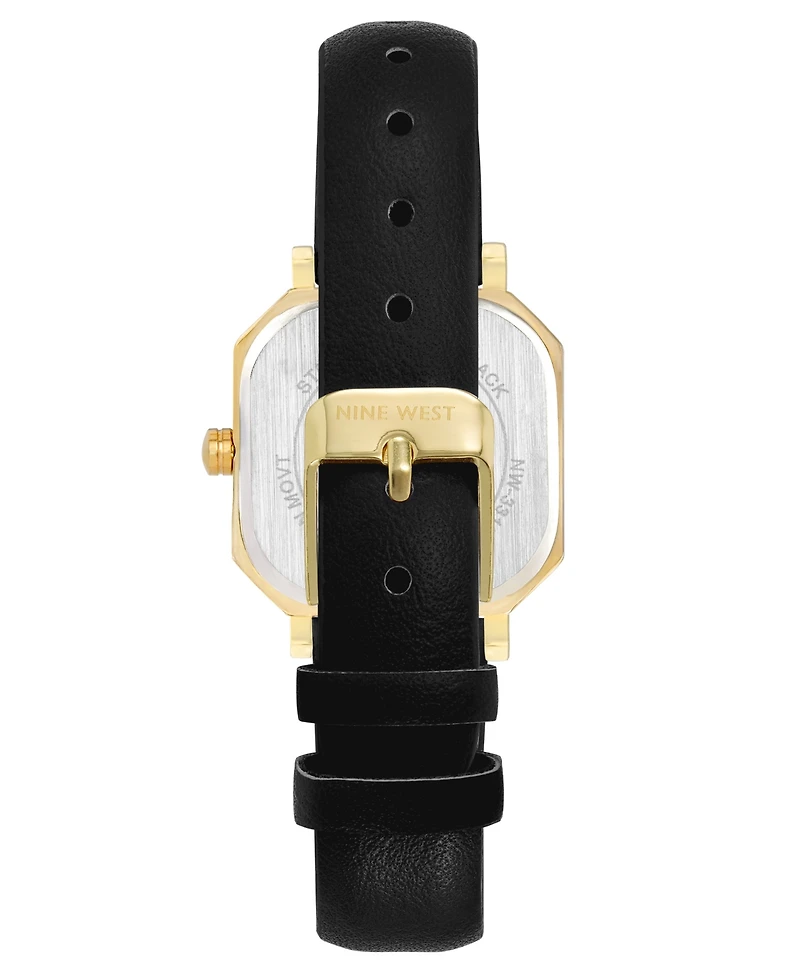 Nine West Women's Quartz Regency Black Leather and Gold-Tone Watch, 27mm