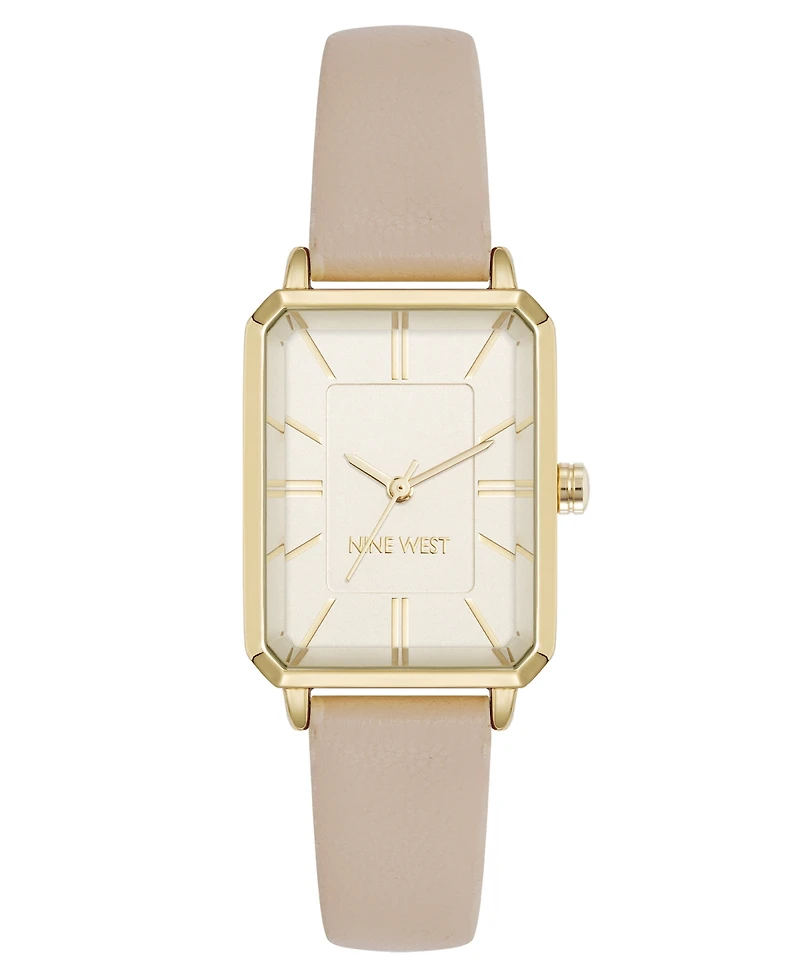 Nine West Women's Quartz Petite Cream Leather and Gold-Tone Watch, 25mm
